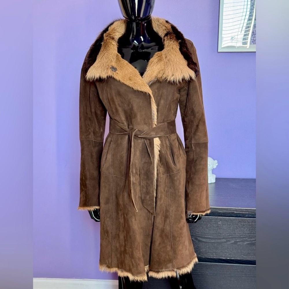 Gerard Darel Brown Suede Goat Skin Shearling Toscana Coat - Picture 14 of 16